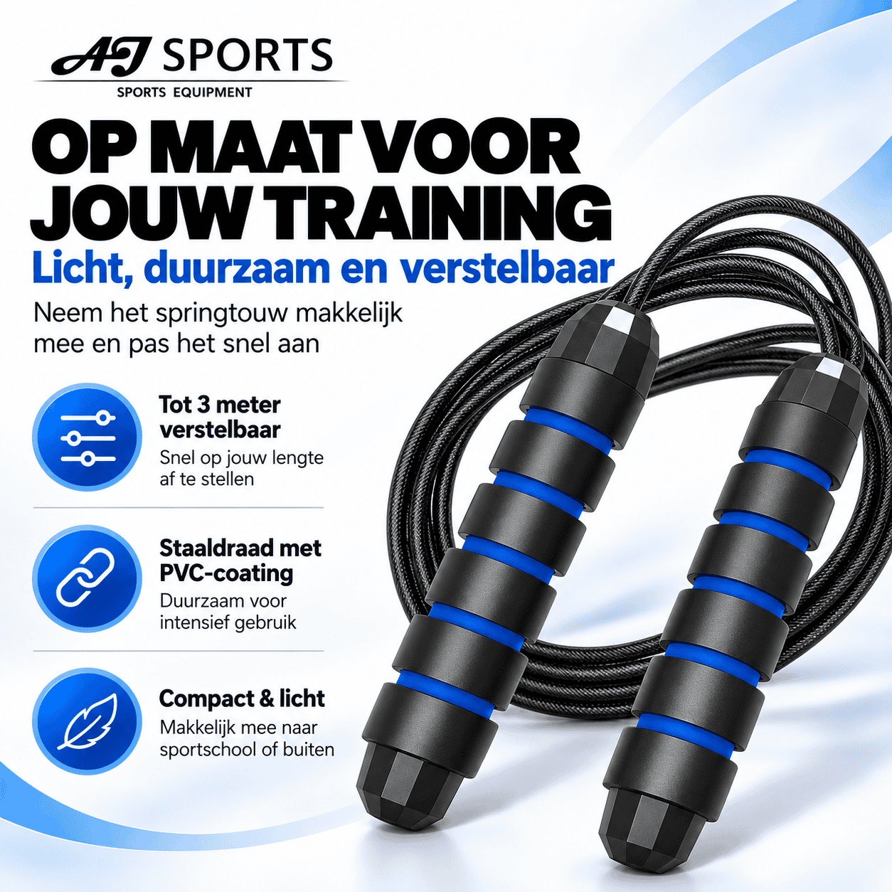 Springtouw Volwassenen | AJ-Sports Verstelbare Speedrope - Afbeelding 2