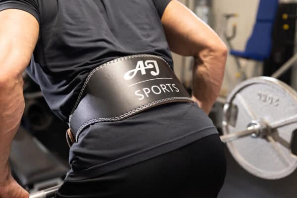 Lifting belt met rollergesp row achterkant logo close up