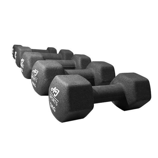 Dumbell set 1KG t/m 5KG vooraanzicht liggend op volgorde