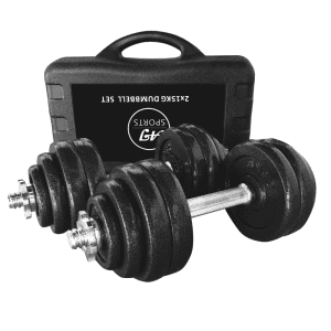 Zwarte verstelbare dumbbell 15kg met opbergtas voor thuisgebruik.
