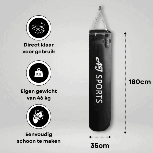 Informatie en afmetingen van 180cm hangende bokszak