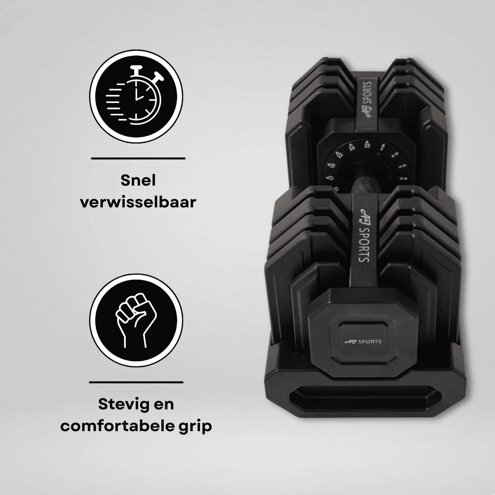 Infographic over verstelbare dumbbell 25kg zwart