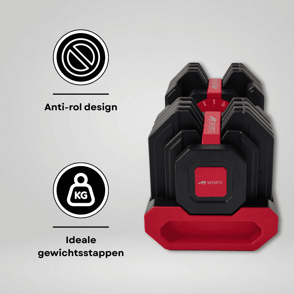 Infographic over rood / zwarte verstelbare dumbbell 25kg