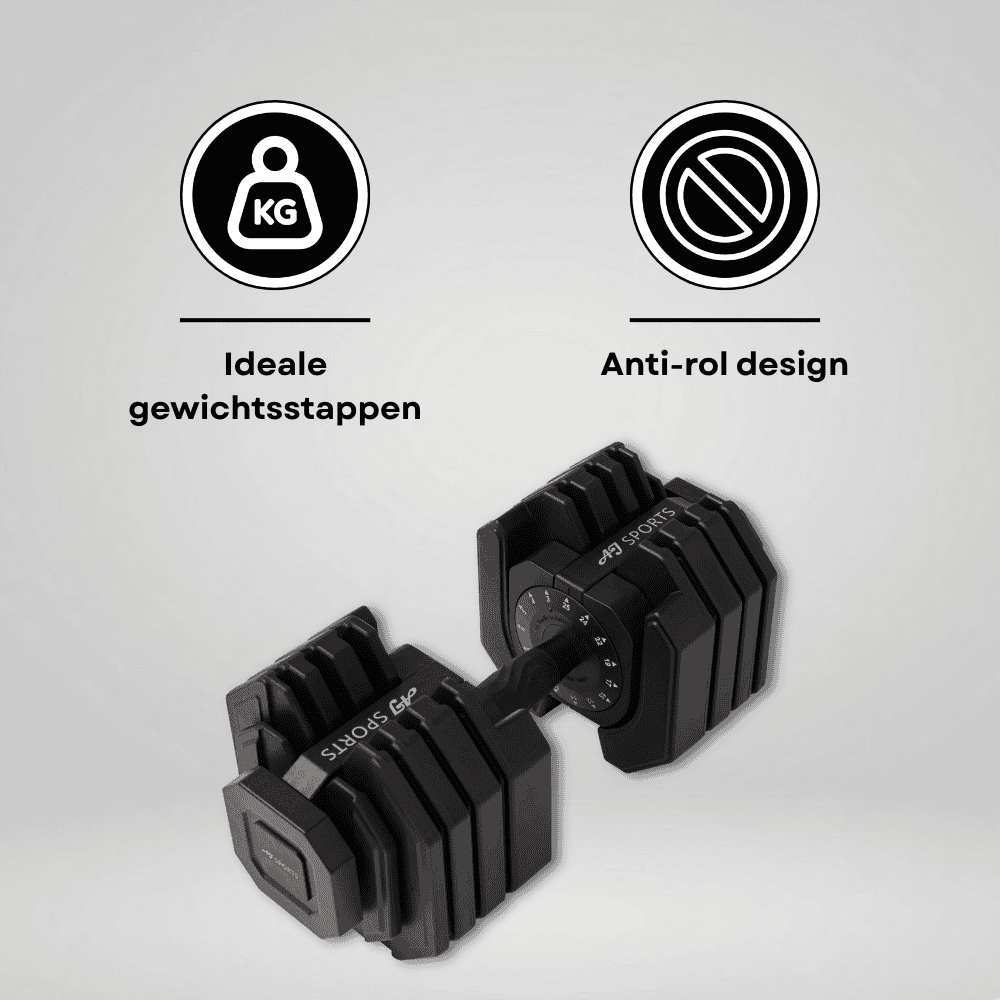 Infographic verstelbare dumbbell 25kg zwart