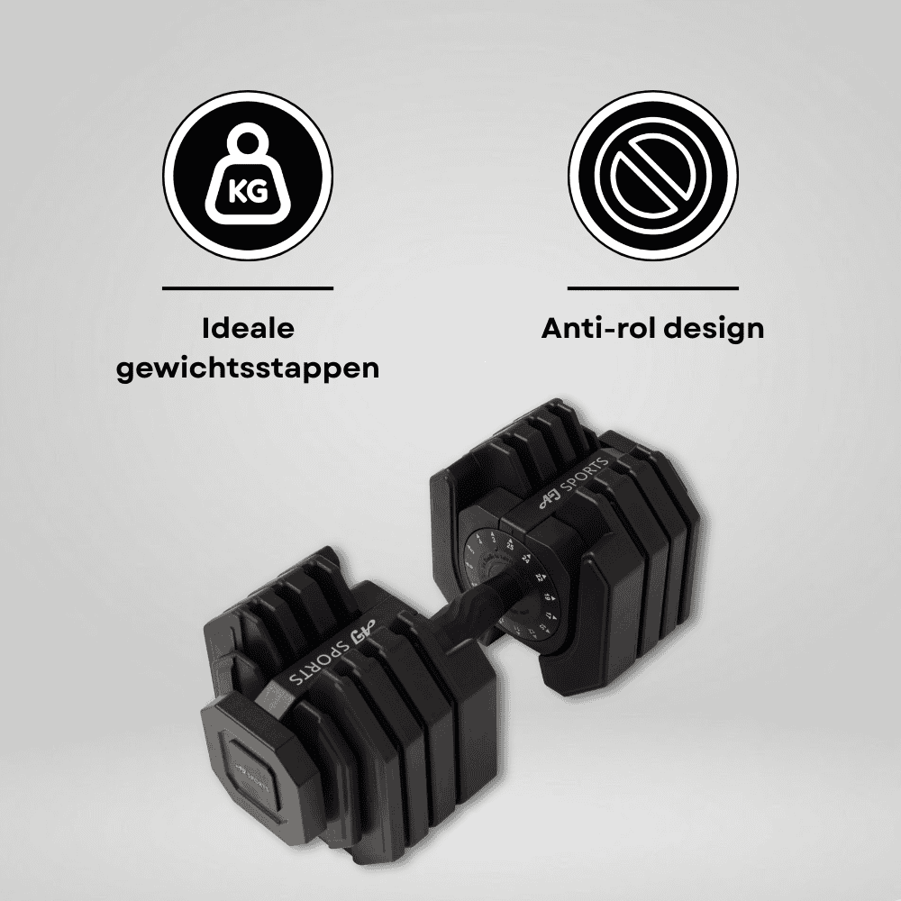 Infographic over verstelbare dumbbell 25kg zwart