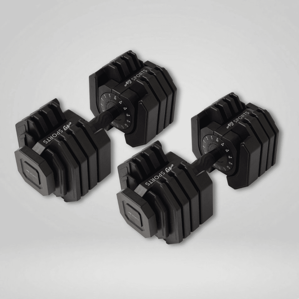 Zijaanzicht van verstelbare dumbbell 25kg zwart