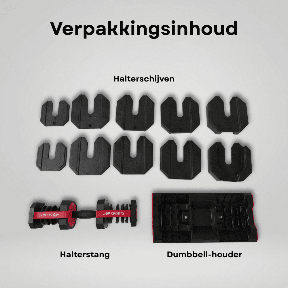 Verpakkingsinhoud van verstelbare dumbbell 25kg