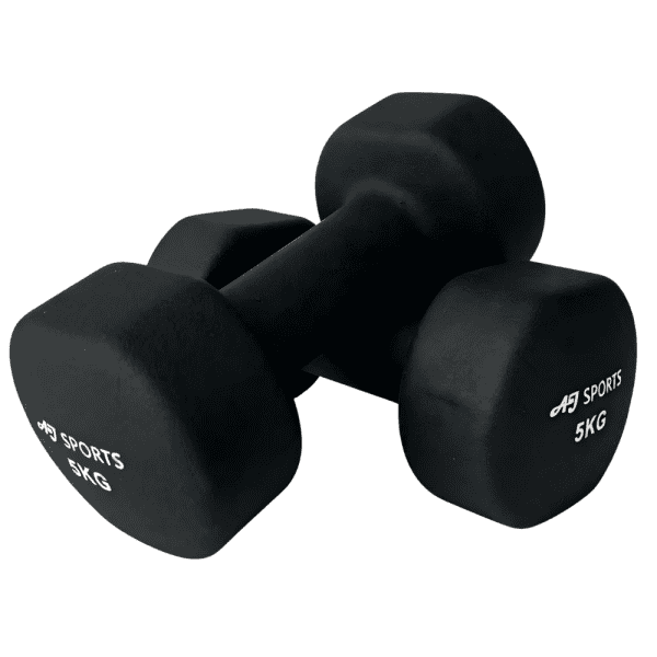 Vinyl dumbbell set 5kg van AJ-Sports in het zwart