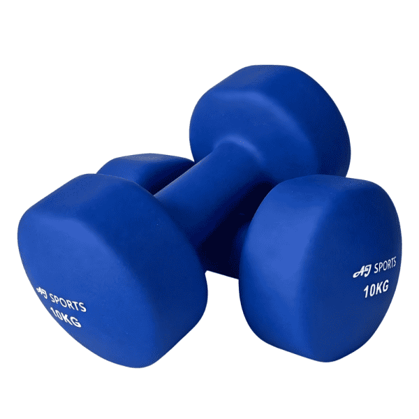 Vinyl dumbbell set 10kg van AJ-Sports in het blauw