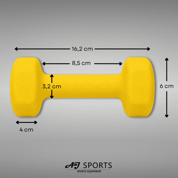 Afmetingen van vinyl dumbbell set 1,5kg van AJ-Sports in het geel