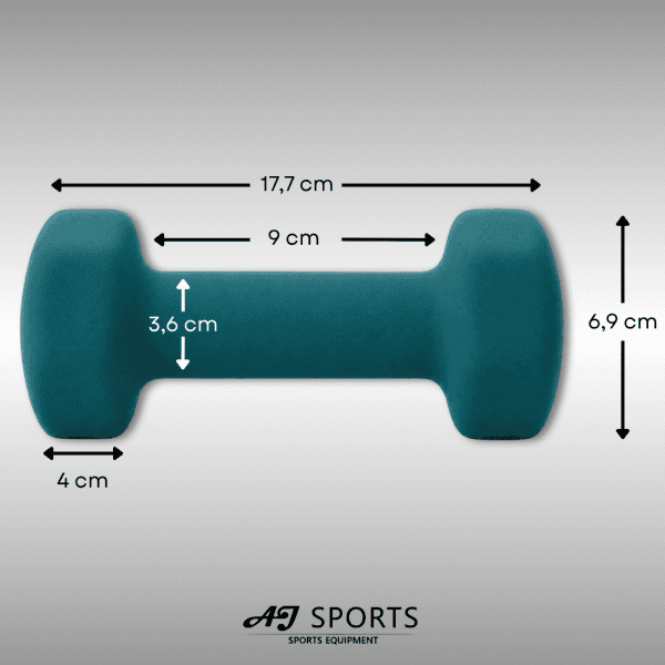 Afmetingen van vinyl dumbbell set 2kg van AJ-Sports in het groen