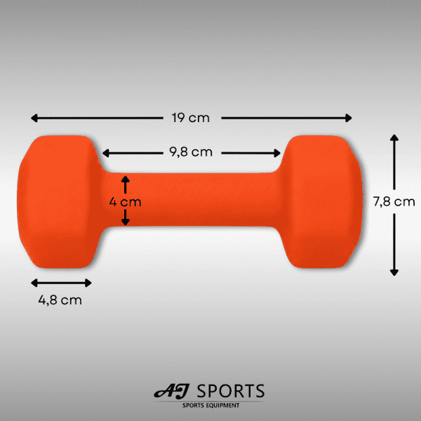 Afmetingen van vinyl dumbbell set 3kg in oranje van AJ-Sports