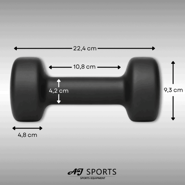 Afmeting van vinyl dumbbell set 5kg van AJ-Sports in het zwart