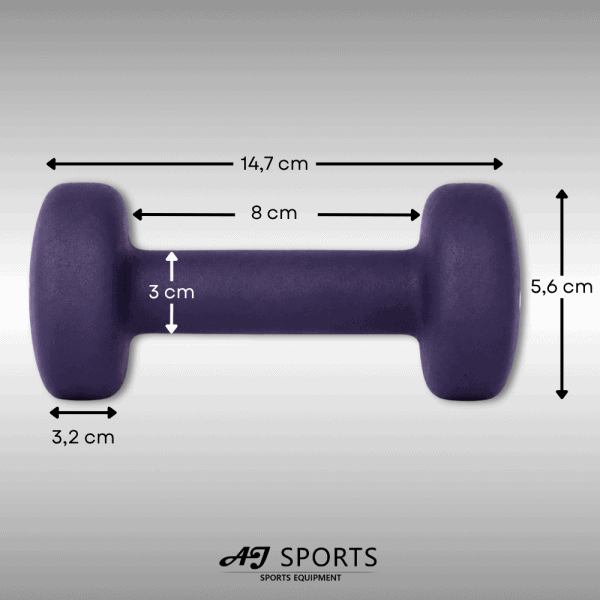 Afmetingen van vinyl dumbbell set 1kg van AJ-Sports in het paars