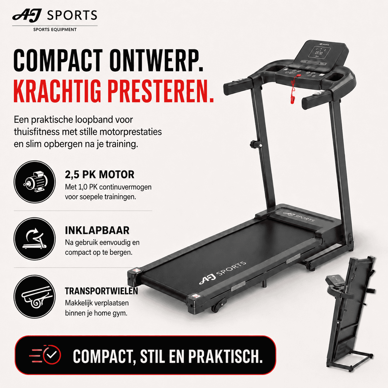 Inklapbare Loopband AJ-900C | 12 km/u & 9% Helling - Afbeelding 2