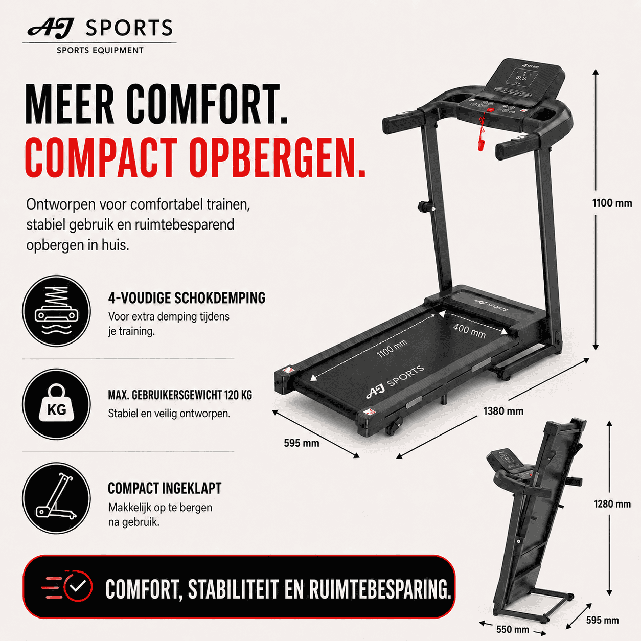 Inklapbare Loopband AJ-900C | 12 km/u & 9% Helling - Afbeelding 5