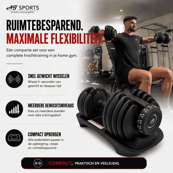 Verstelbare dumbbell 24kg Zwart (Per stuk) - Afbeelding 3